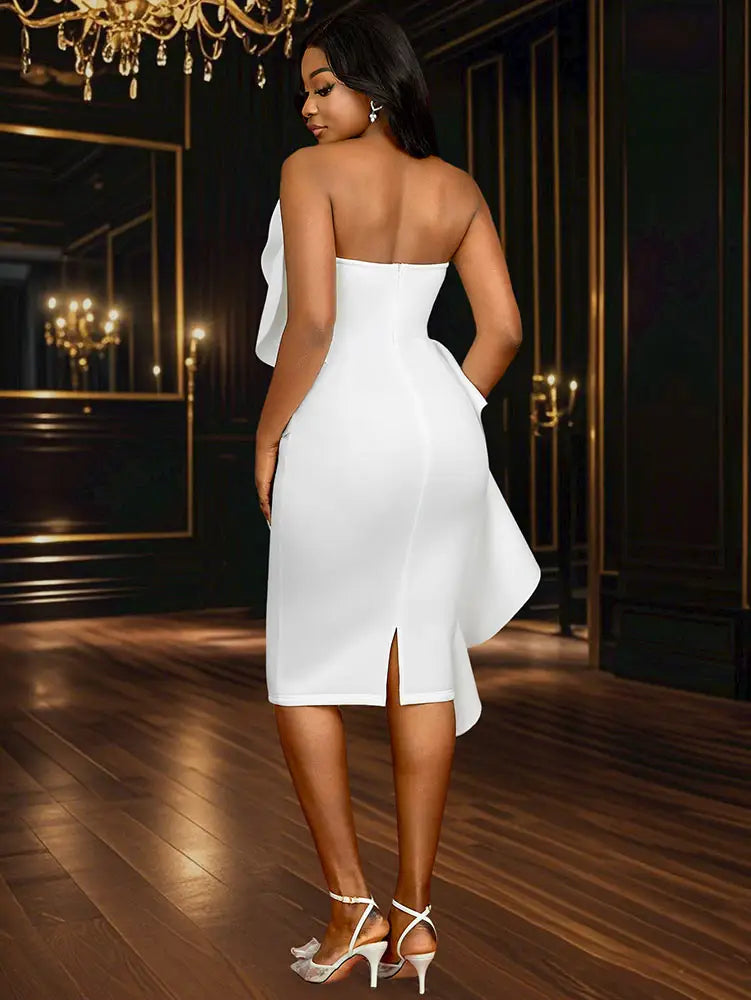 AOMEIDRESS White Wedding Clothes Peplum 3D Decoration Strapless Dress