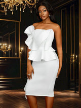 AOMEIDRESS White Wedding Clothes Peplum 3D Decoration Strapless Dress