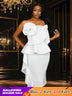 AOMEIDRESS White Wedding Clothes Peplum 3D Decoration Strapless Dress White / S