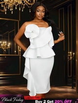 AOMEIDRESS White Wedding Clothes Peplum 3D Decoration Strapless Dress White / S