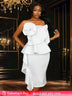 AOMEIDRESS White Wedding Clothes Peplum 3D Decoration Strapless Dress White / S