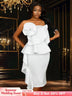 AOMEIDRESS White Wedding Clothes Peplum 3D Decoration Strapless Dress White / S
