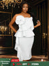 AOMEIDRESS White Wedding Clothes Peplum 3D Decoration Strapless Dress White / S