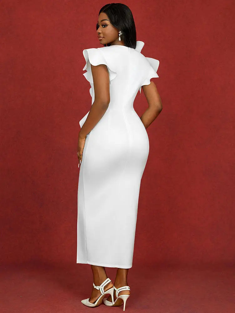 AOMEIDRESS White Wedding Gown for Bride 3D Flower Sleeveless Dress