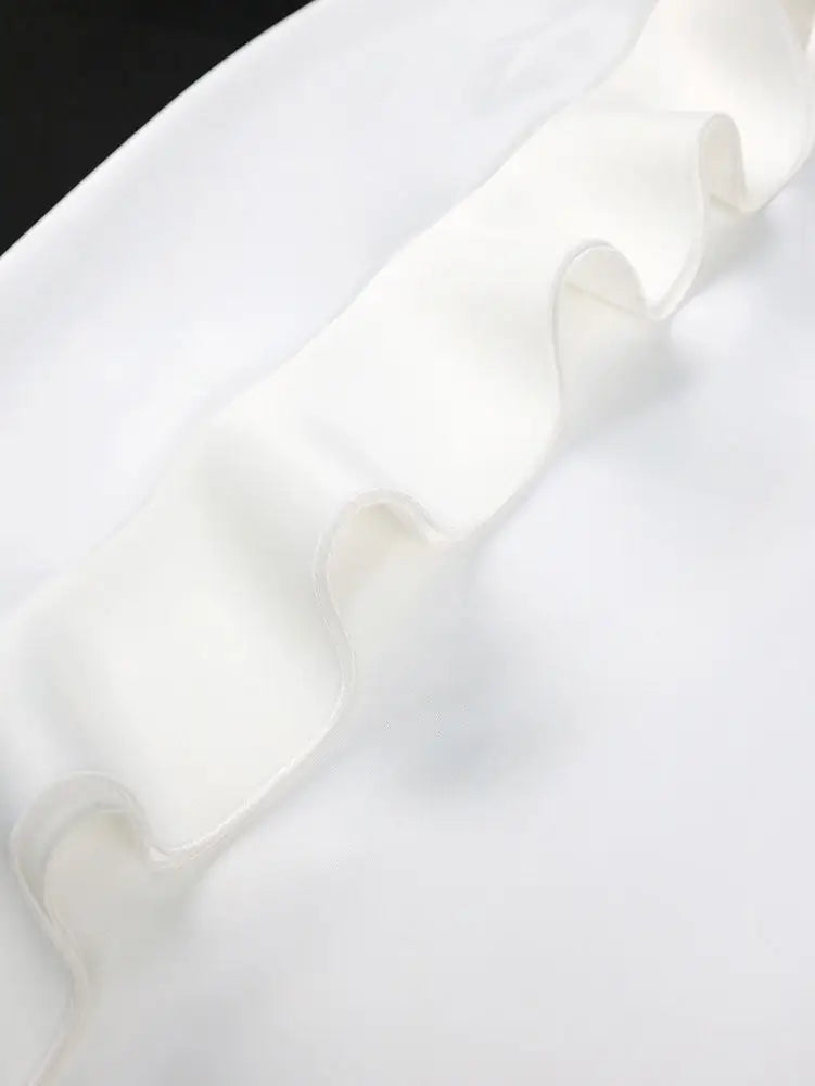 AOMEIDRESS White Wedding Guest 3D Ruffles Backless Slit Classy Dress