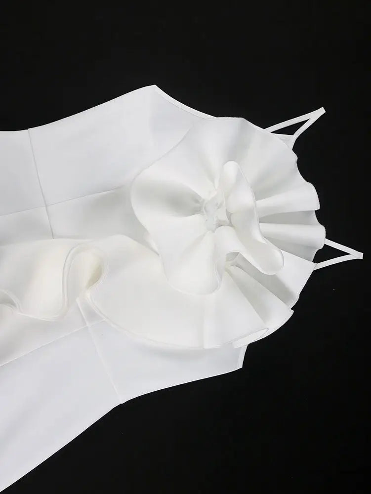AOMEIDRESS White Wedding Guest 3D Ruffles Backless Slit Classy Dress