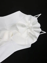 AOMEIDRESS White Wedding Guest 3D Ruffles Backless Slit Classy Dress
