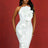AOMEIDRESS White Wedding Guest 3D Ruffles Backless Slit Classy Dress White / S