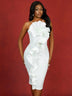 AOMEIDRESS White Wedding Guest 3D Ruffles Backless Slit Classy Dress White / S