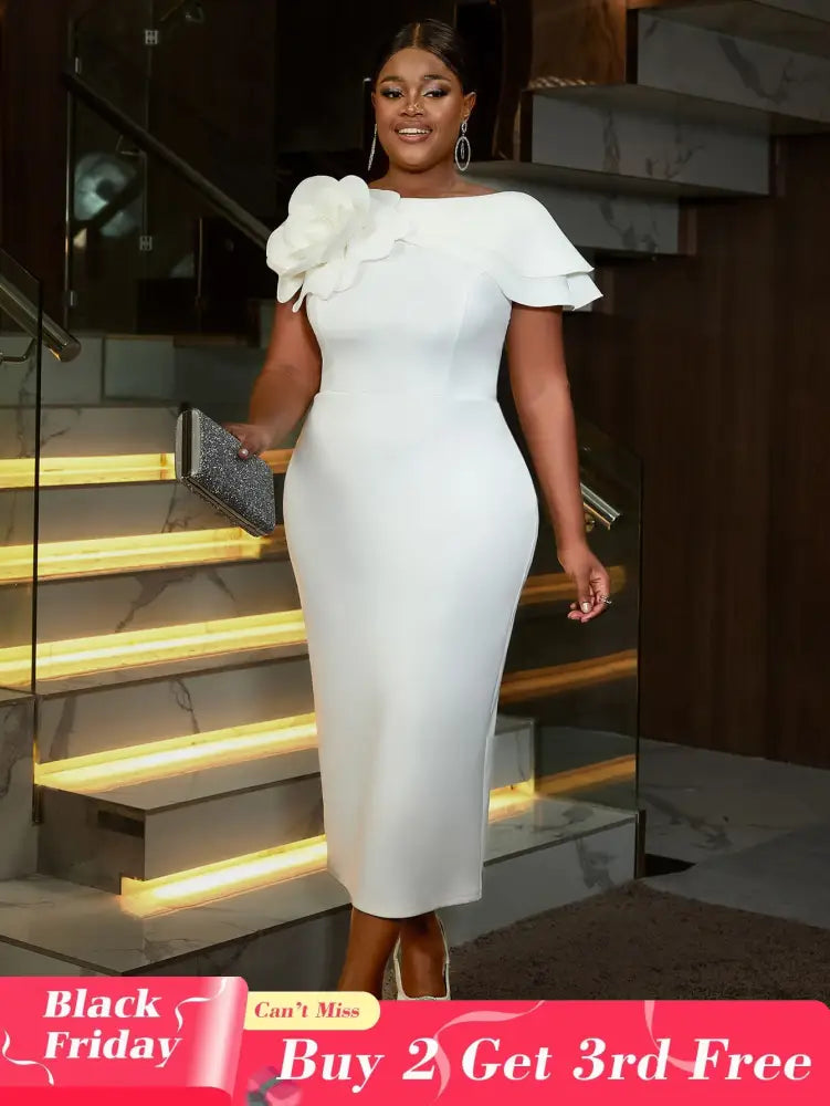 AOMEIDRESS White Wedding Guest Dress for Women 3D Flower One Shoulder
