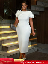 AOMEIDRESS White Wedding Guest Dress for Women 3D Flower One Shoulder
