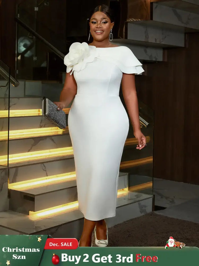 AOMEIDRESS White Wedding Guest Dress for Women 3D Flower One Shoulder
