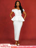 AOMEIDRESS White Wedding Guest Dresses Ruffles Slash Neck Package Hip White / S