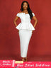 AOMEIDRESS White Wedding Guest Dresses Ruffles Slash Neck Package Hip White / S
