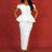 AOMEIDRESS White Wedding Guest Dresses Ruffles Slash Neck Package Hip White / S