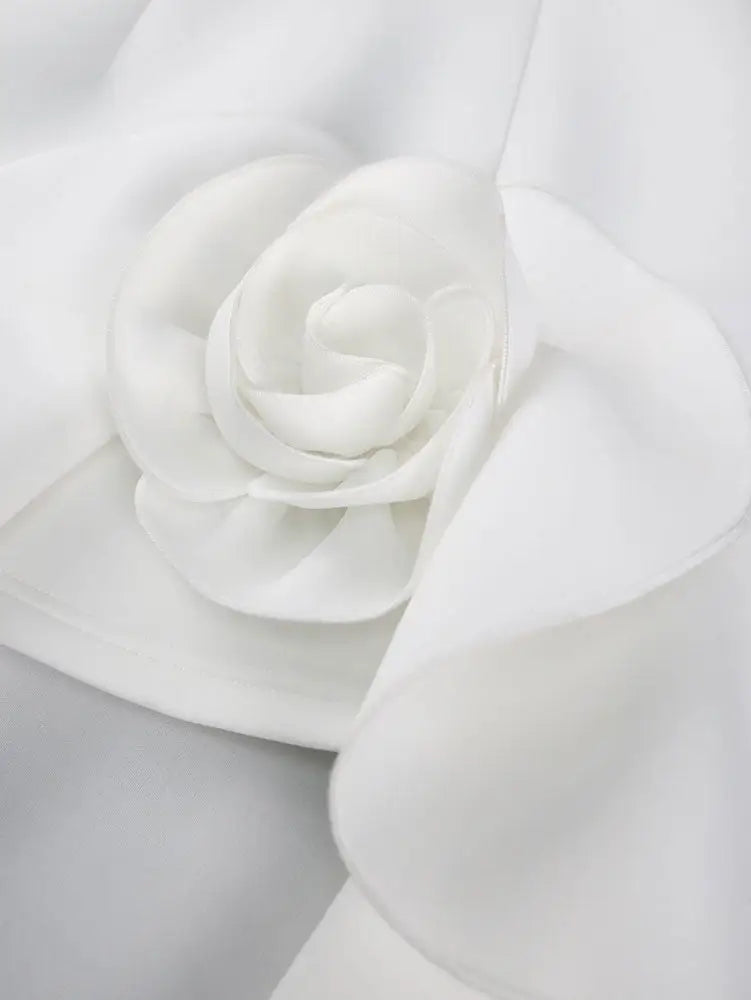 AOMEIDRESS White Wedding Reception 3D Flower Strapless Mini Dress