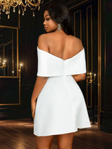 AOMEIDRESS White Wedding Shower Dress Bow A Line Grace Short Dresses