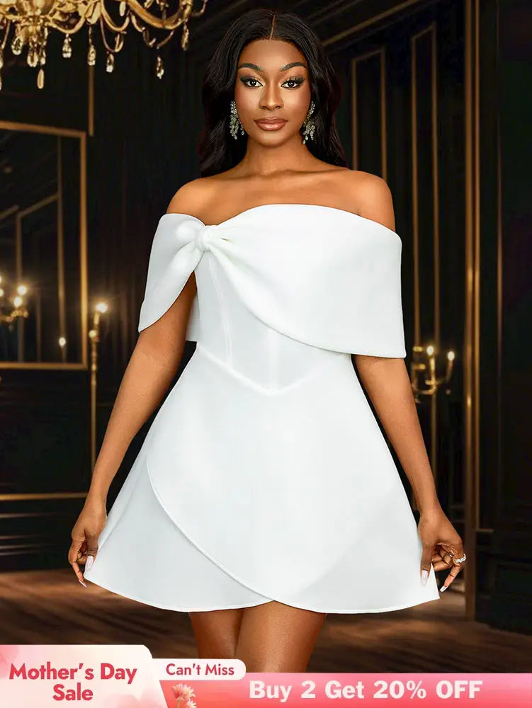 AOMEIDRESS White Wedding Shower Dress Bow A Line Grace Short Dresses White / S