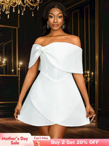 AOMEIDRESS White Wedding Shower Dress Bow A Line Grace Short Dresses White / S
