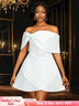 AOMEIDRESS White Wedding Shower Dress Bow A Line Grace Short Dresses White / S