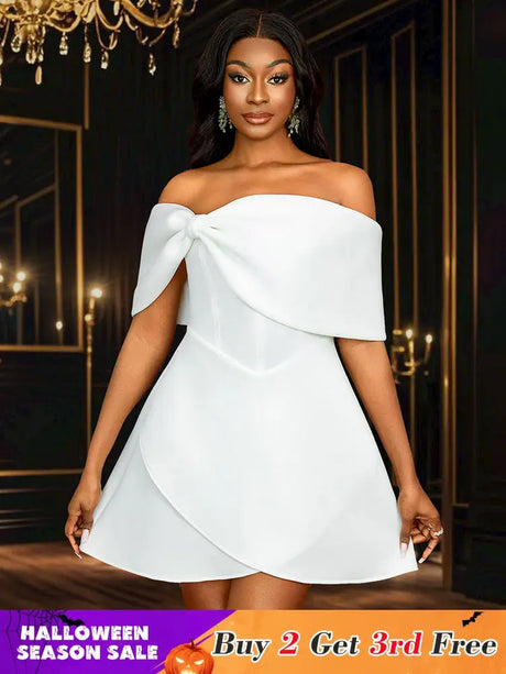 AOMEIDRESS White Wedding Shower Dress Bow A Line Grace Short Dresses White / S