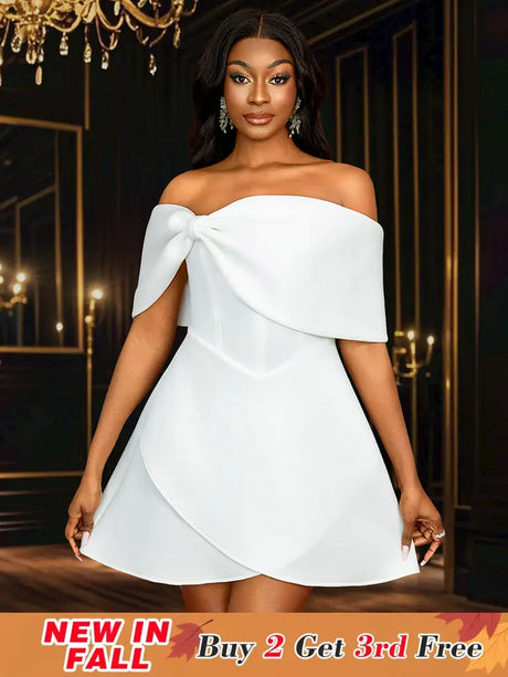 AOMEIDRESS White Wedding Shower Dress Bow A Line Grace Short Dresses White / S