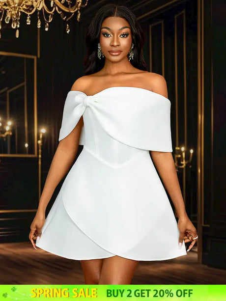 AOMEIDRESS White Wedding Shower Dress Bow A Line Grace Short Dresses White / S