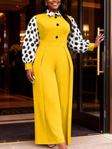 AOMEIDRESS Wide Leg Jumpsuit Colorblock Polka Dots Long Sleeve Button