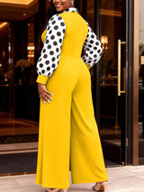 AOMEIDRESS Wide Leg Jumpsuit Colorblock Polka Dots Long Sleeve Button