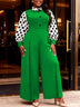 AOMEIDRESS Wide Leg Jumpsuit Colorblock Polka Dots Long Sleeve Button - Green / L