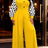 AOMEIDRESS Wide Leg Jumpsuit Colorblock Polka Dots Long Sleeve Button - Yellow / L