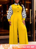 AOMEIDRESS Wide Leg Jumpsuit Colorblock Polka Dots Long Sleeve Button - Yellow / L