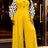 AOMEIDRESS Wide Leg Jumpsuit Colorblock Polka Dots Long Sleeve Button - Yellow / L