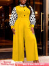 AOMEIDRESS Wide Leg Jumpsuit Colorblock Polka Dots Long Sleeve Button - Yellow / L