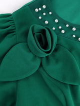 AOMEIDRESS Wide Leg Jumpsuit O Neck Lantern Sleeve Beading 3D Flower