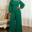 AOMEIDRESS Wide Leg Jumpsuit O Neck Lantern Sleeve Beading 3D Flower - Green / 0XL