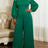 AOMEIDRESS Wide Leg Jumpsuit O Neck Lantern Sleeve Beading 3D Flower - Green / 0XL