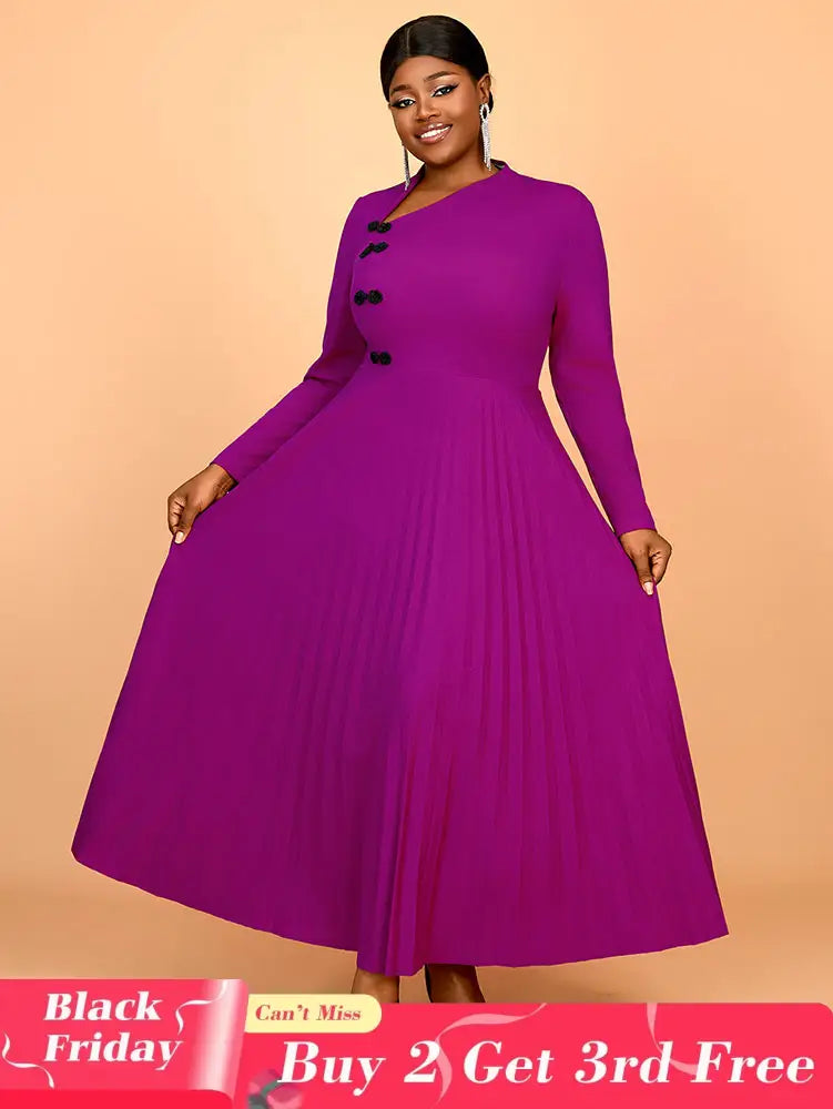 AOMEIDRESS Winter Work Outfits Elegant Women Dresses Business Casual Purple / 0XL