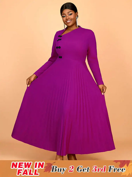 AOMEIDRESS Winter Work Outfits Elegant Women Dresses Business Casual Purple / 0XL