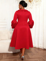 AOMEIDRESS Women A Line Dress Lantern Sleeves Turn Down Collar Gowns