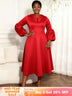 AOMEIDRESS Women A Line Dress Lantern Sleeves Turn Down Collar Gowns
