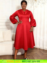 AOMEIDRESS Women A Line Dress Lantern Sleeves Turn Down Collar Gowns