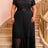 AOMEIDRESS Women A Line Dress Sheer Lapel Collar Pleated Lace Button - Black / L