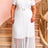AOMEIDRESS Women A Line Dress Sheer Lapel Collar Pleated Lace Button - White / L