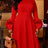AOMEIDRESS Women A Line Dresses Half High Neck Long Sleeve 3D Floral - Red / S
