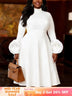 AOMEIDRESS Women A Line Dresses Half High Neck Long Sleeve 3D Floral - White / S