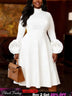 AOMEIDRESS Women A Line Dresses Half High Neck Long Sleeve 3D Floral - White / S