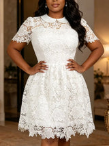 AOMEIDRESS Women A Line Lace Dresses Peter Pan Collar Short Sleeves