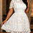 AOMEIDRESS Women A Line Lace Dresses Peter Pan Collar Short Sleeves - White / S