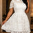 AOMEIDRESS Women A Line Lace Dresses Peter Pan Collar Short Sleeves - White / S